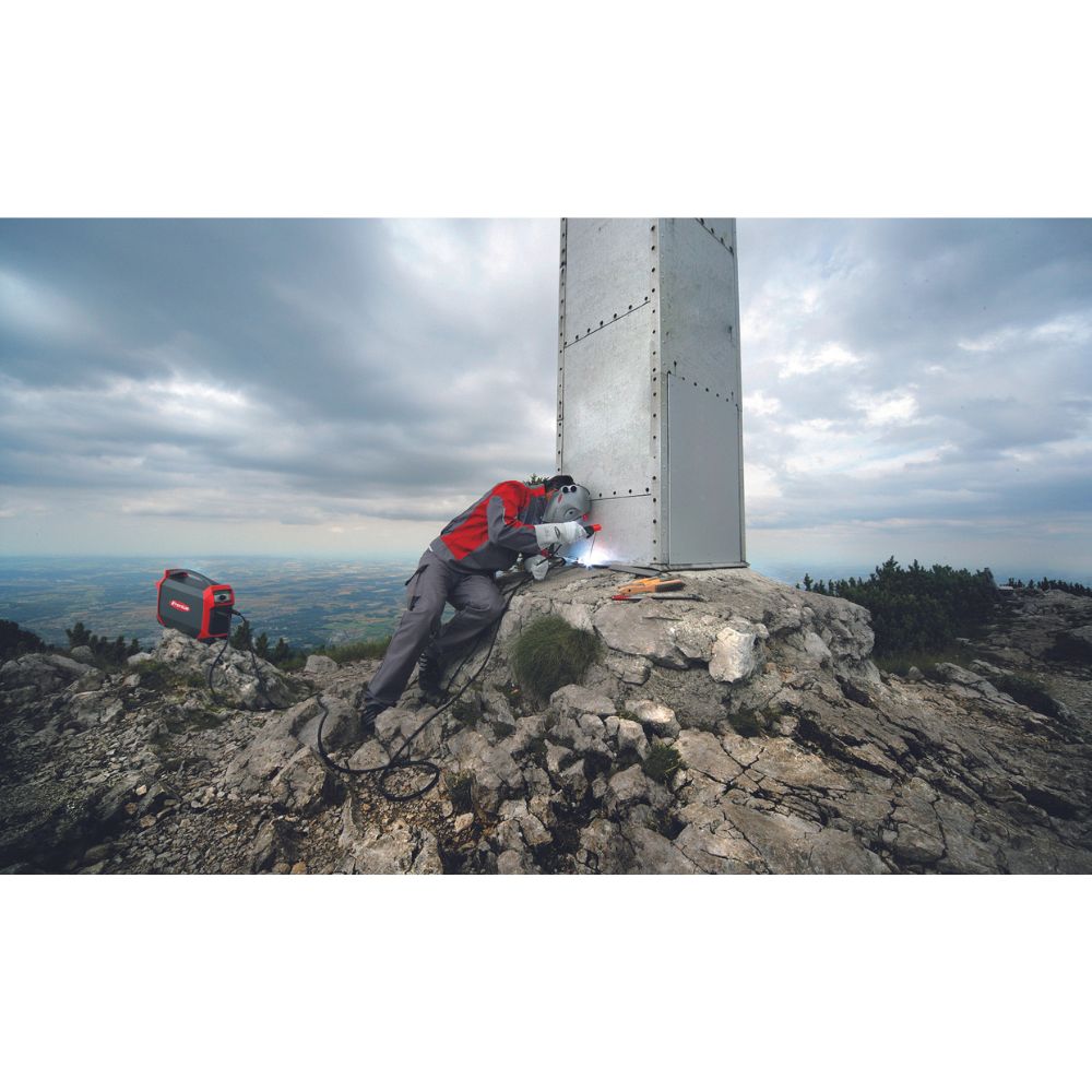 Fronius Accupocket welding a beam on a mountain