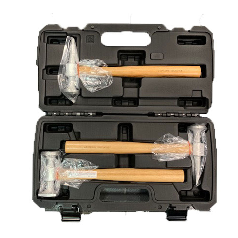  Aluminium Panel Repair Hammer Set  3 specialist planishing hammers in a plastic case use for vehicle body repair work.